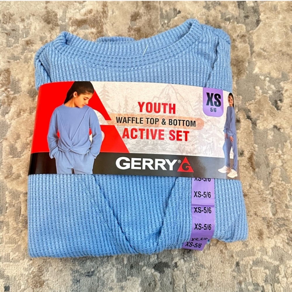 New! Gerry Youth girls 2-piece Waffle Set Front Twist-knot Detail Blue Size XS 6